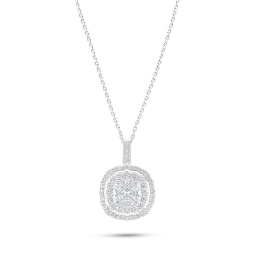 [NCL01WCZ00000B935] Sterling Silver 925 Necklace Rhodium Plated Embedded With White Zircon