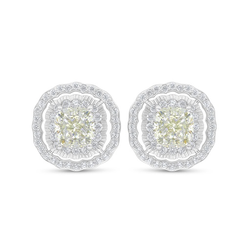 [EAR01CIT00WCZC852] Sterling Silver 925 Earring Rhodium Plated Embedded With Yellow Diamond And White Zircon