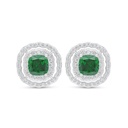 Sterling Silver 925 Earring Rhodium Plated Embedded With Emerald Zircon And White Zircon