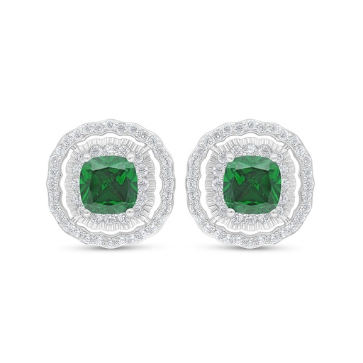 [EAR01EMR00WCZC852] Sterling Silver 925 Earring Rhodium Plated Embedded With Emerald Zircon And White Zircon