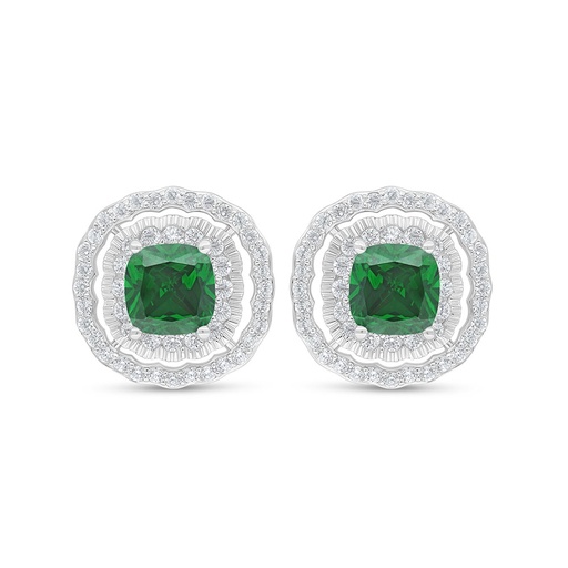 [EAR01EMR00WCZC852] Sterling Silver 925 Earring Rhodium Plated Embedded With Emerald Zircon And White Zircon