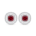 Sterling Silver 925 Earring Rhodium Plated Embedded With Ruby Corundum And White Zircon