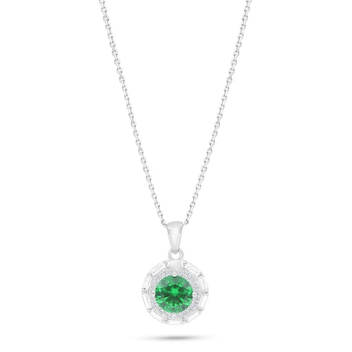 [NCL01EMR00WCZB936] Sterling Silver 925 Necklace Rhodium Plated Embedded With Emerald Zircon And White Zircon