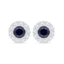 Sterling Silver 925 Earring Rhodium Plated Embedded With Sapphire Corundum And White Zircon