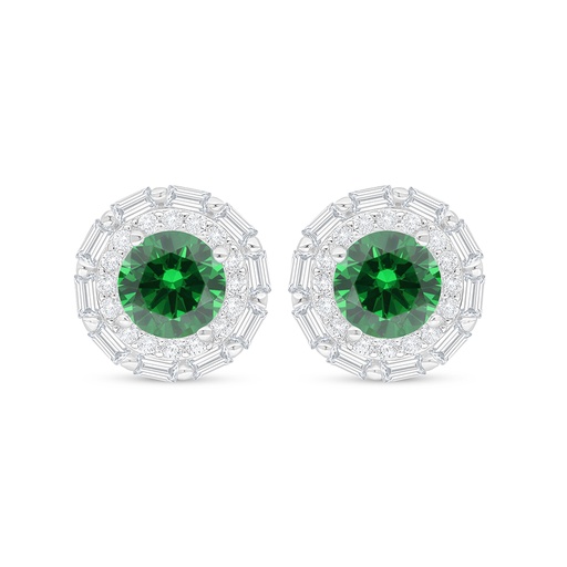 [EAR01EMR00WCZC853] Sterling Silver 925 Earring Rhodium Plated Embedded With Emerald Zircon And White Zircon