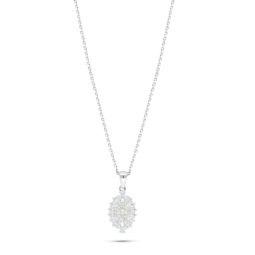 [NCL01CIT00WCZB937] Sterling Silver 925 Necklace Rhodium Plated Embedded With Yellow Diamond And White Zircon