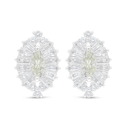 [EAR01CIT00WCZC854] Sterling Silver 925 Earring Rhodium Plated Embedded With Yellow Diamond And White Zircon