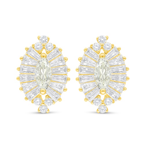 [EAR02CIT00WCZC854] Sterling Silver 925 Earring Golden Plated Embedded With Yellow Diamond And White Zircon