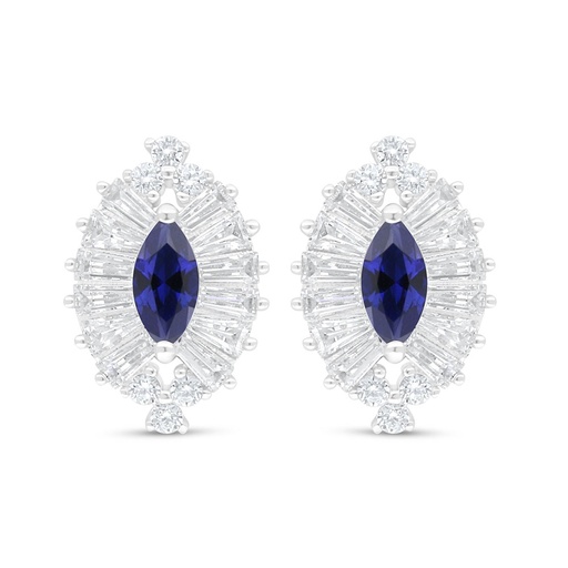 [EAR01SAP00WCZC854] Sterling Silver 925 Earring Rhodium Plated Embedded With Sapphire Corundum And White Zircon