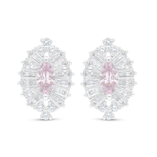 [EAR01PIK00WCZC854] Sterling Silver 925 Earring Rhodium Plated Embedded With Pink Zircon And White Zircon