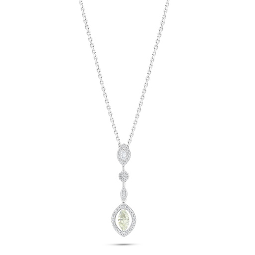 [NCL01CIT00WCZB939] Sterling Silver 925 Necklace Rhodium Plated Embedded With Yellow Diamond And White Zircon