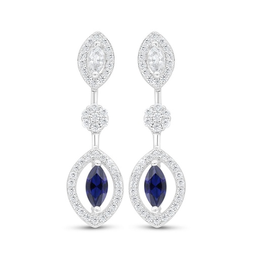 [EAR01SAP00WCZC856] Sterling Silver 925 Earring Rhodium Plated Embedded With Sapphire Corundum And White Zircon