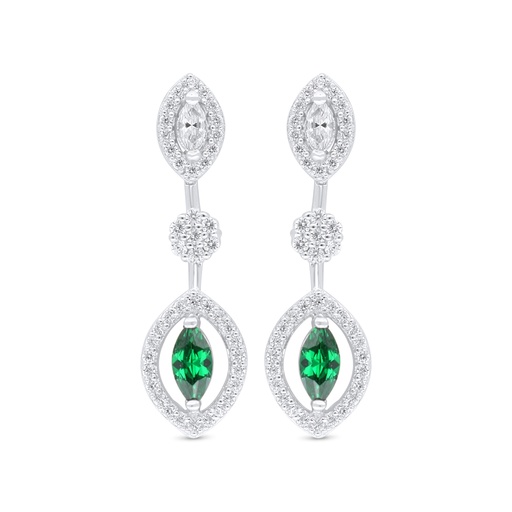 [EAR01EMR00WCZC856] Sterling Silver 925 Earring Rhodium Plated Embedded With Emerald Zircon And White Zircon