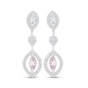 Sterling Silver 925 Earring Rhodium Plated Embedded With Pink Zircon And White Zircon