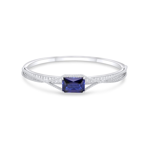 [BNG01SAP00WCZA126] Sterling Silver 925 Bangle Rhodium Plated Embedded With Sapphire Corundum And White Zircon