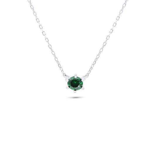 [NCL01EMR00000B812] Sterling Silver 925 Necklace Rhodium Plated Embedded With Emerald Zircon 