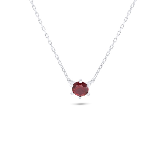 [NCL01RUB00000B812] Sterling Silver 925 Necklace Rhodium Plated Embedded With Ruby Corundum