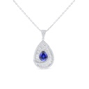 Sterling Silver 925 Necklace Rhodium Plated Embedded With Sapphire Corundum And White Zircon