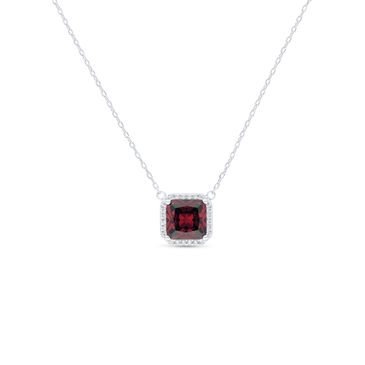 [NCL01RUB00WCZB842] Sterling Silver 925 Necklace Rhodium Plated Embedded With Ruby Corundum And White Zircon