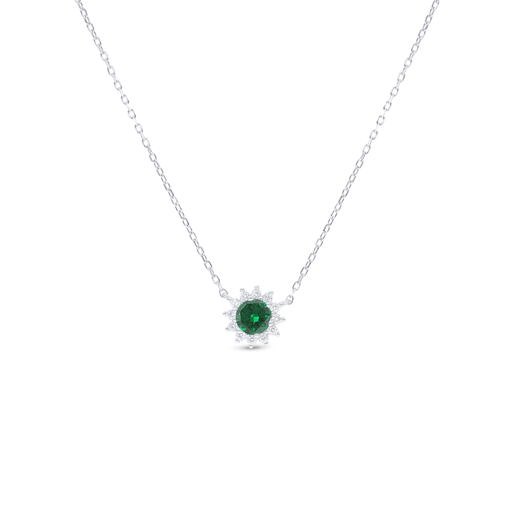 [NCL01EMR00WCZB844] Sterling Silver 925 Necklace Rhodium Plated Embedded With Emerald Zircon And White Zircon