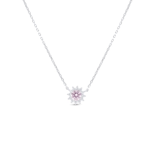 [NCL01PIK00WCZB844] Sterling Silver 925 Necklace Rhodium Plated Embedded With Pink Zircon And White Zircon