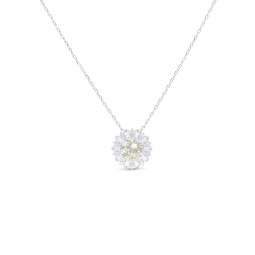 [NCL01CIT00WCZB845] Sterling Silver 925 Necklace Rhodium Plated Embedded With Yellow Diamond And White Zircon