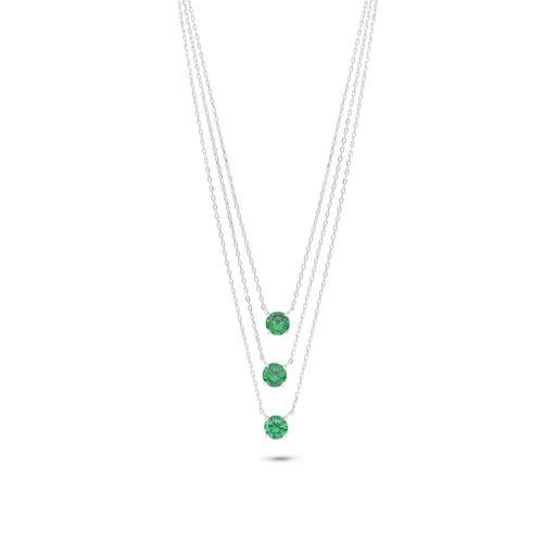 [NCL01EMR00WCZB856] Sterling Silver 925 Necklace Rhodium Plated Embedded With Emerald Zircon And White Zircon