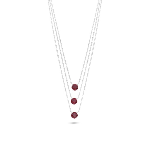 [NCL01RUB00WCZB856] Sterling Silver 925 Necklace Rhodium Plated Embedded With Ruby Corundum And White Zircon