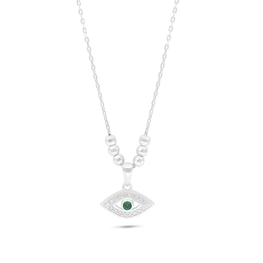 [NCL01EMR00WCZB860] Sterling Silver 925 Necklace Rhodium Plated Embedded With Emerald Zircon And White Zircon