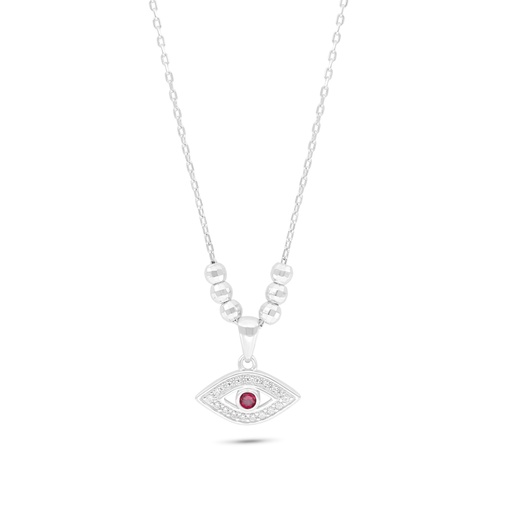 [NCL01RUB00WCZB860] Sterling Silver 925 Necklace Rhodium Plated Embedded With Ruby Corundum And White Zircon