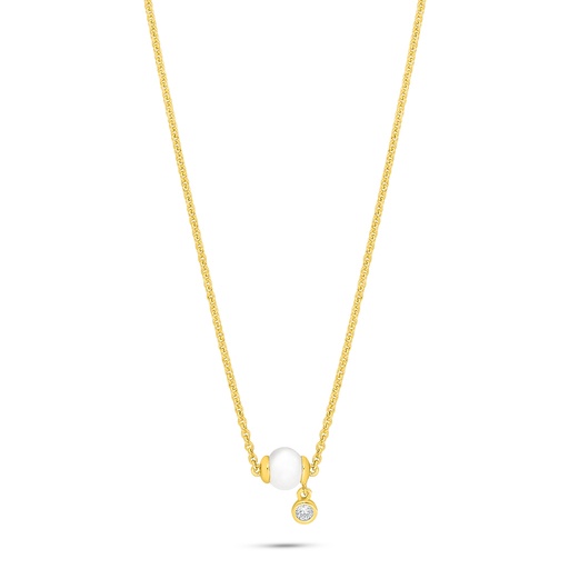 [NCL02FPR00WCZB866] Sterling Silver 925 Necklace Golden Plated Embedded With Natural White Pearl And White Zircon 