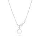 Sterling Silver 925 Necklace Rhodium Plated Embedded With Natural White Pearl And White Shell