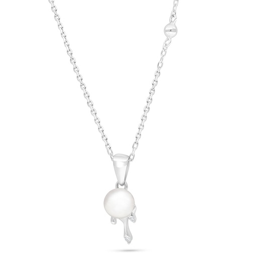 [NCL01FPR00WCZB879] Sterling Silver 925 Necklace Rhodium Plated Embedded With Natural White Pearl And White Zircon