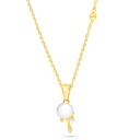 Sterling Silver 925 Necklace Golden Plated Embedded With Natural White Pearl And White Zircon