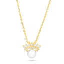 Sterling Silver 925 Necklace Golden Plated Embedded With Natural White Pearl And White Zircon