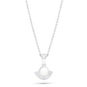 Sterling Silver 925 Necklace Rhodium Plated Embedded With Natural White Pearl And White Zircon