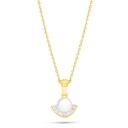 Sterling Silver 925 Necklace Golden Plated Embedded With Natural White Pearl And White Zircon