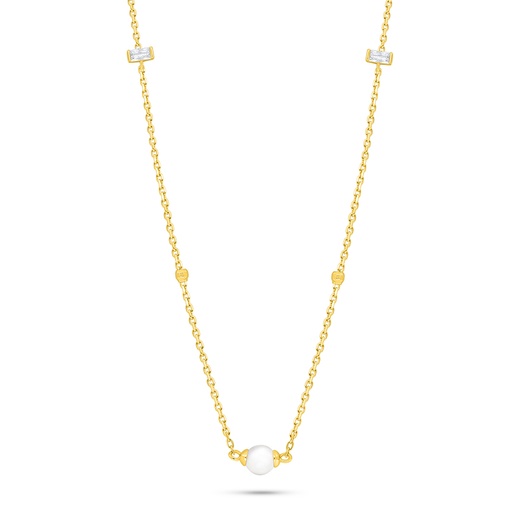 [NCL02FPR00WCZB892] Sterling Silver 925 Necklace Golden Plated Embedded With Natural White Pearl And White Zircon 