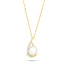 Sterling Silver 925 Necklace Golden Plated Embedded With Natural White Pearl And White Zircon