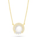 Sterling Silver 925 Necklace Golden Plated Embedded With Natural White Pearl And White Zircon