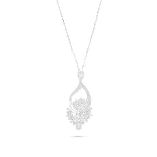 [NCL01WCZ00000B954] Sterling Silver 925 Necklace Rhodium Plated Embedded With White Zircon