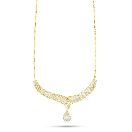 [NCL02CIT00WCZB958] Sterling Silver 925 Necklace Golden Plated Embedded With Yellow Diamond And White Zircon