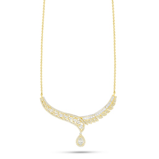 [NCL28WCZ00000B958] Sterling Silver 925 Necklace Rhodium And Golden Plated Embedded With White Zircon