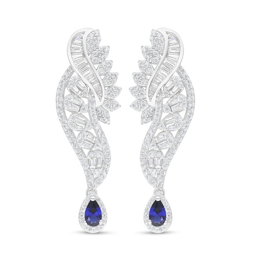 [EAR01SAP00WCZC876] Sterling Silver 925 Earring Rhodium Plated Embedded With Sapphire Corundum And White Zircon