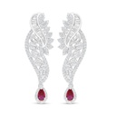 Sterling Silver 925 Earring Rhodium Plated Embedded With Ruby Corundum And White Zircon