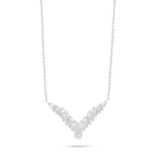 [NCL01WCZ00000B961] Sterling Silver 925 Necklace Rhodium Plated Embedded With White Zircon