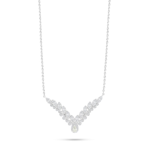 [NCL01CIT00WCZB961] Sterling Silver 925 Necklace Rhodium Plated Embedded With Yellow Diamond And White Zircon