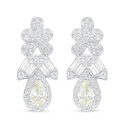 Sterling Silver 925 Earring Rhodium Plated Embedded With Yellow Diamond And White Zircon