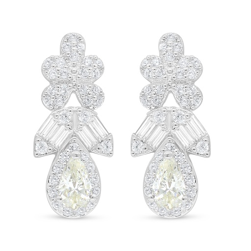 [EAR01CIT00WCZC879] Sterling Silver 925 Earring Rhodium Plated Embedded With Yellow Diamond And White Zircon