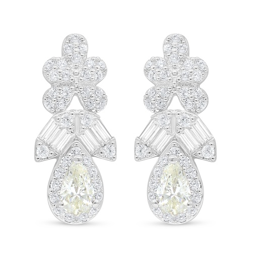 [EAR01CIT00WCZC879] Sterling Silver 925 Earring Rhodium Plated Embedded With Yellow Diamond And White Zircon